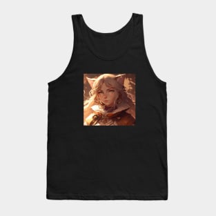 Illustration of woman cat looking at the camera in anime realistic style Tank Top